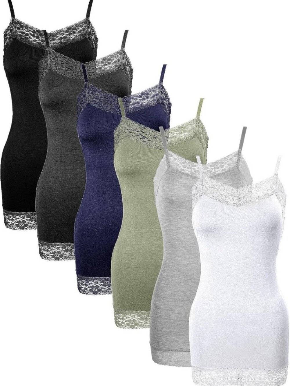 Women's Lace Cami Tank Top - Adjustable Spaghetti Strap Undershirt, Long Length